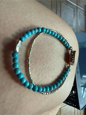 Turquoise Beaded Double-Strand Bracelet - handmade